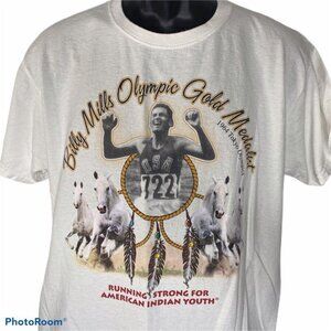 JERZEES Vintage Billy Mills Olympic Gold Medalist 1964 Tokyo white T-Shirt Size